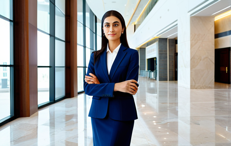 **

"A professional female architect, fully clothed in a modest business casual outfit, standing confidently in a modern office building lobby in Dubai, with a blueprint in hand, appropriate attire, safe for work, perfect anatomy, correct proportions, professional photography, natural pose, family-friendly."

**