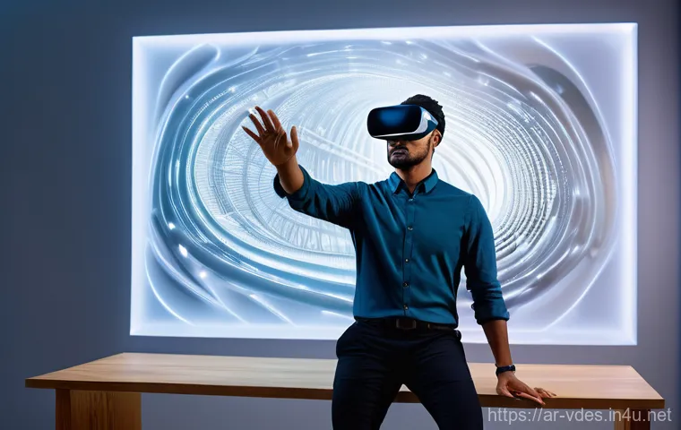 시각디자인과 AR VR의 접목 - **Augmented Reality Home Transformation**
    "A person, in their late twenties, wearing stylish yet...