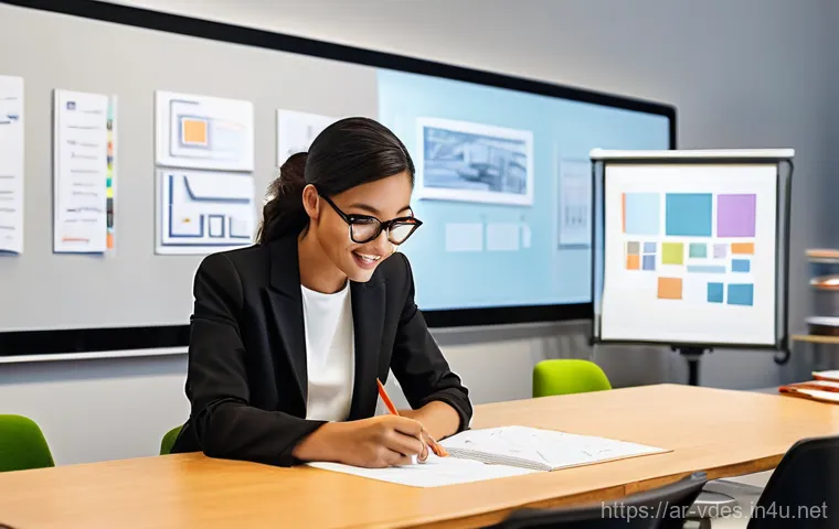 시각디자인 강사 준비법 - **Prompt 1: Innovative Design Training Session**
"A female visual design trainer, in her late 30...