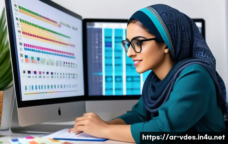 시각디자인 분야 추천 도서 - A professional Arab female graphic designer in modern modest attire, wearing stylish glasses and wor...