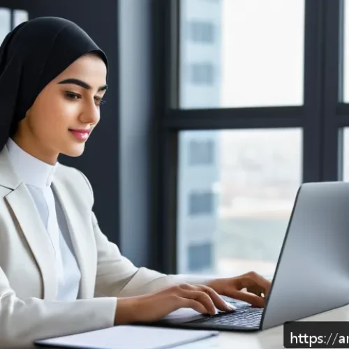 Home 15 시각디자인 업무일지 작성법 - A modern Arab office workspace focused on productivity and effective time management, showing a youn...