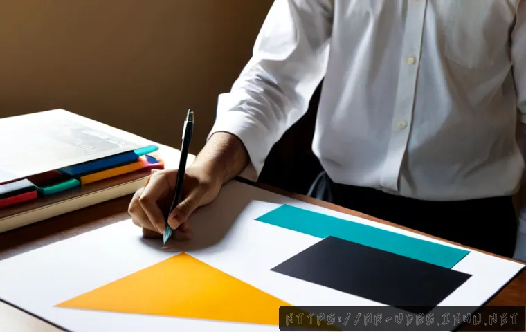 시각디자인의 효과적인 학습법 - Photorealistic Arab university student learning visual design at a clean sunlit desk, carefully arra...